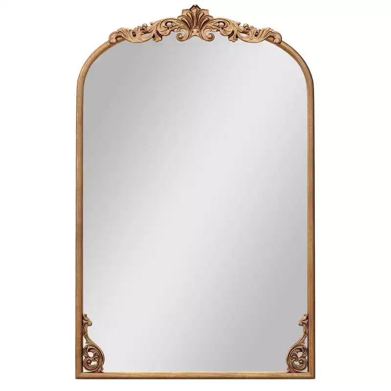 Gold Ornate Baroque Arched Wall Mirror with Metal Frame