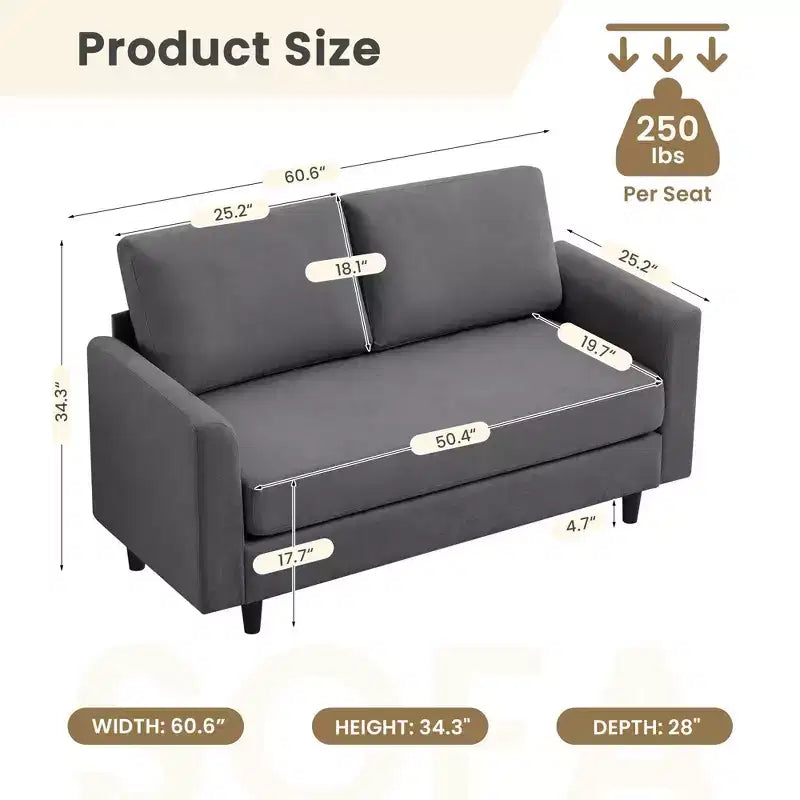 Breathable Soft Fabric Loveseat Sofa for Small Spaces