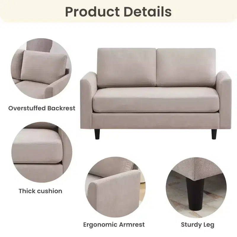 Breathable Soft Fabric Loveseat Sofa for Small Spaces