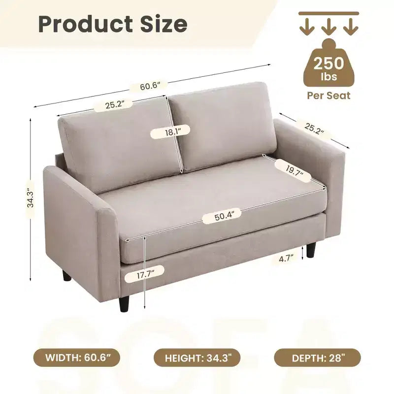 Breathable Soft Fabric Loveseat Sofa for Small Spaces