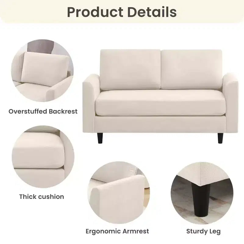 Breathable Soft Fabric Loveseat Sofa for Small Spaces