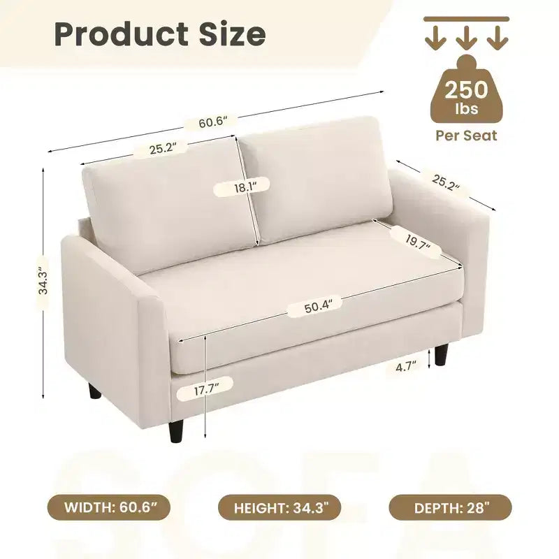 Breathable Soft Fabric Loveseat Sofa for Small Spaces