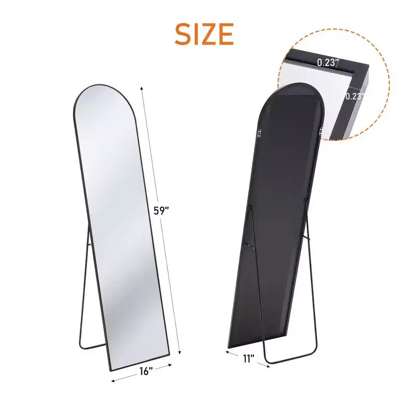 Arched Black Frame Full-Length Wall Mirror, 59"x16"