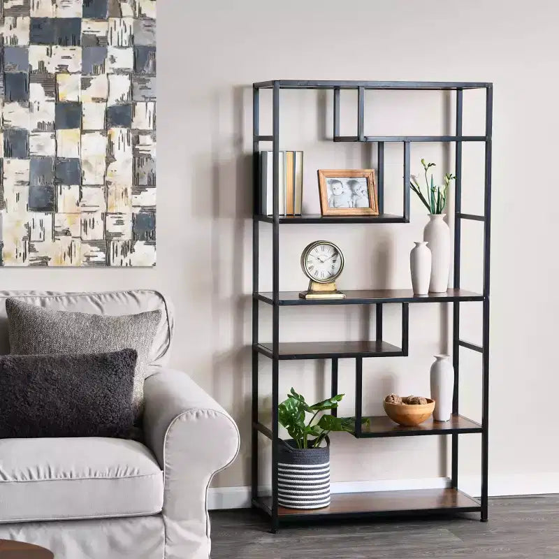 Tall 6-Shelf Open Storage Bookshelf, Industrial Style