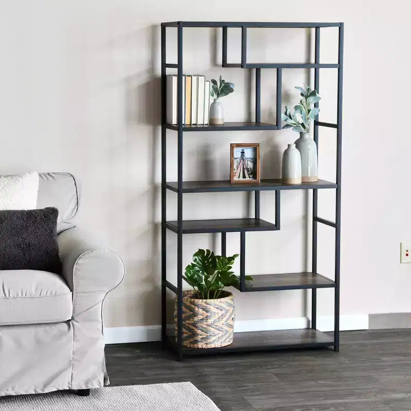 Tall 6-Shelf Open Storage Bookshelf, Industrial Style