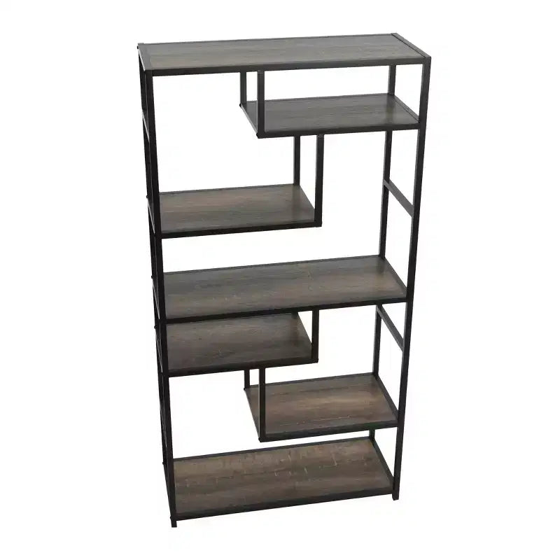 Tall 6-Shelf Open Storage Bookshelf, Industrial Style