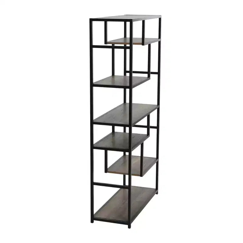 Tall 6-Shelf Open Storage Bookshelf, Industrial Style