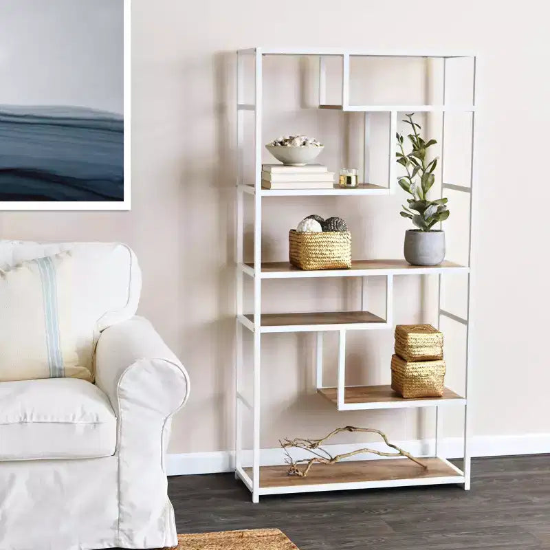 Tall 6-Shelf Open Storage Bookshelf, Industrial Style