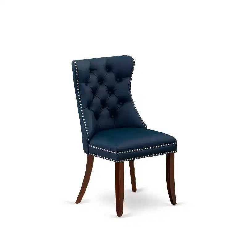 Button Tufted Parsons Dining Chair, Navy Blue Faux Leather