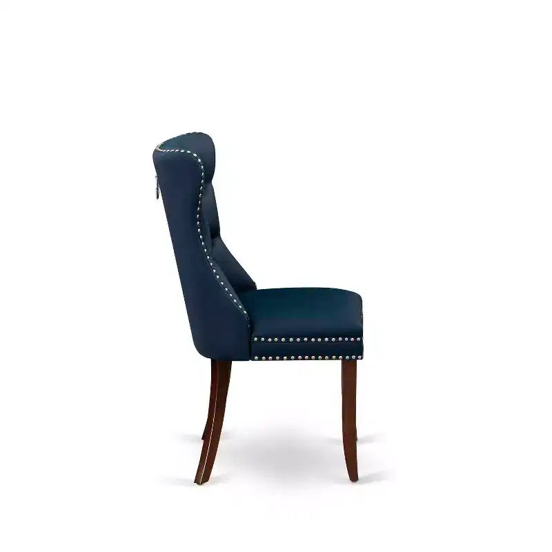 Button Tufted Parsons Dining Chair, Navy Blue Faux Leather