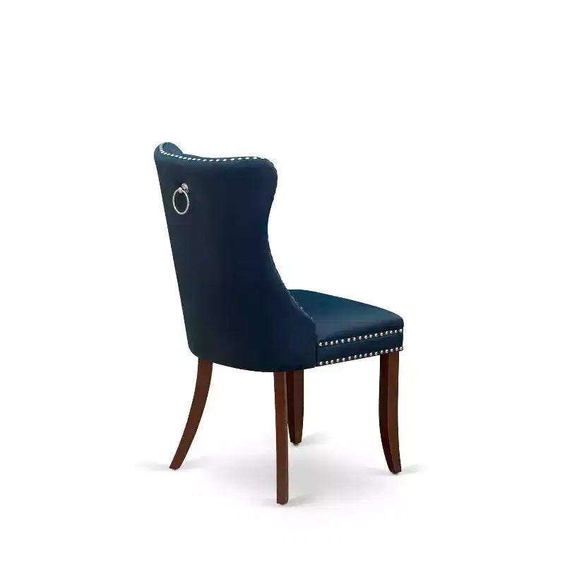 Button Tufted Parsons Dining Chair, Navy Blue Faux Leather