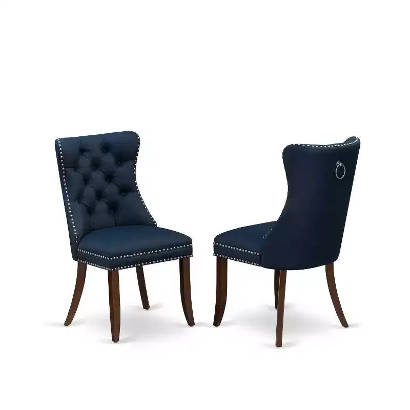 Button Tufted Parsons Dining Chair, Navy Blue Faux Leather