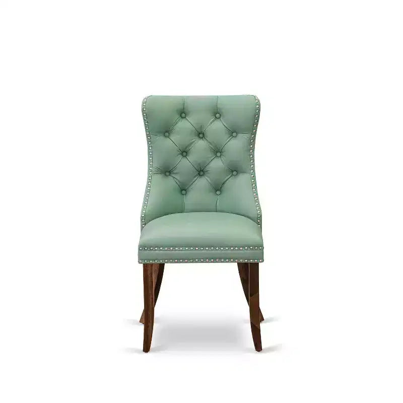 Button Tufted Parsons Dining Chair, Navy Blue Faux Leather