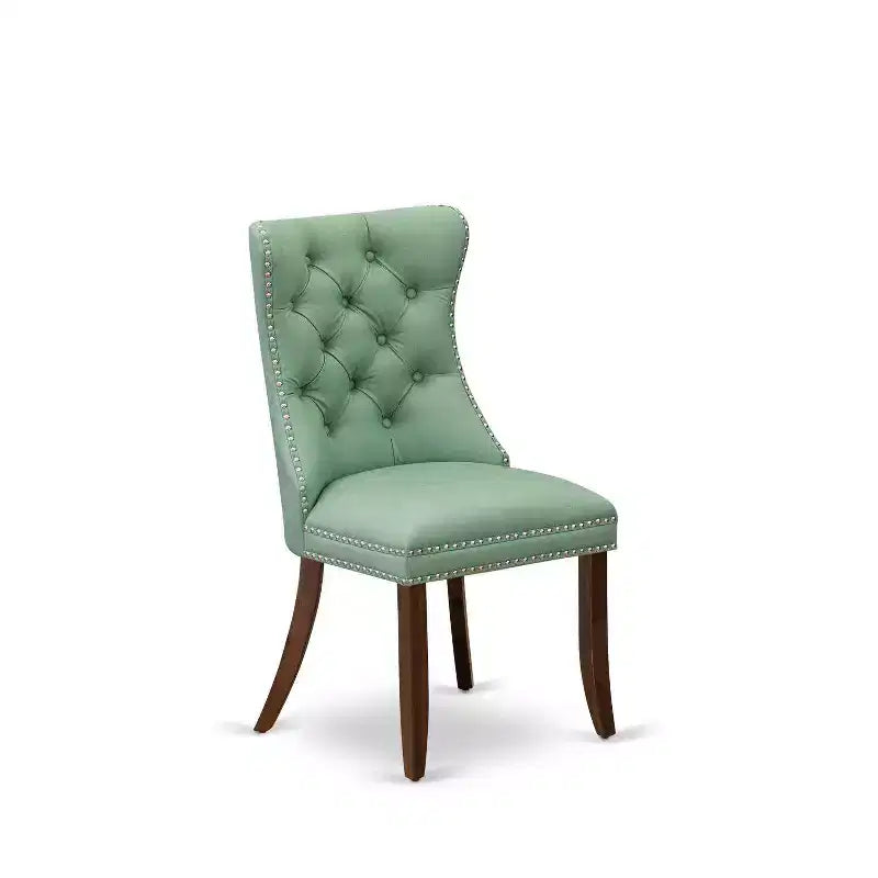Button Tufted Parsons Dining Chair, Navy Blue Faux Leather