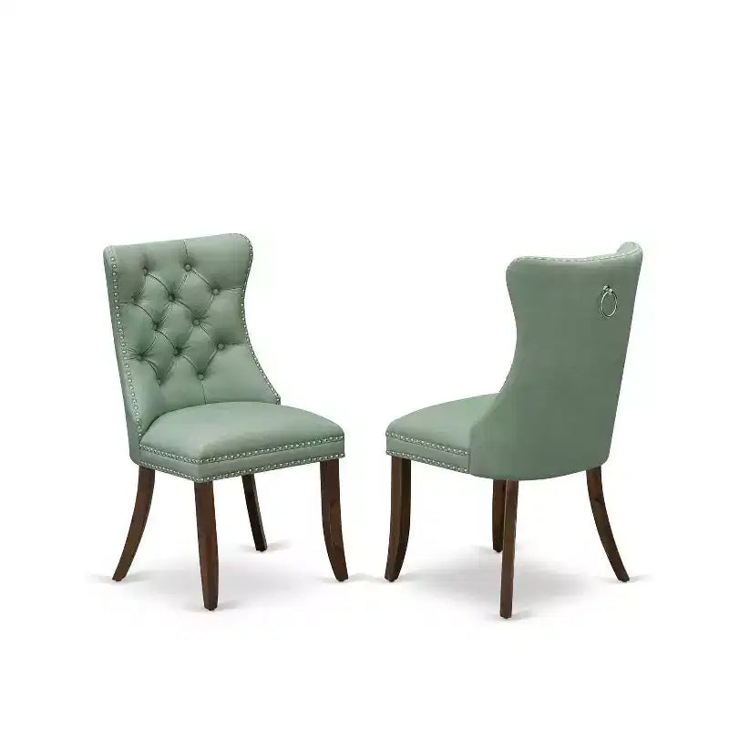 Button Tufted Parsons Dining Chair, Navy Blue Faux Leather