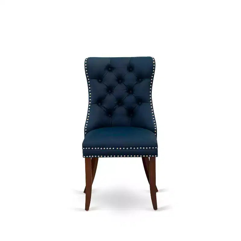 Button Tufted Parsons Dining Chair, Navy Blue Faux Leather