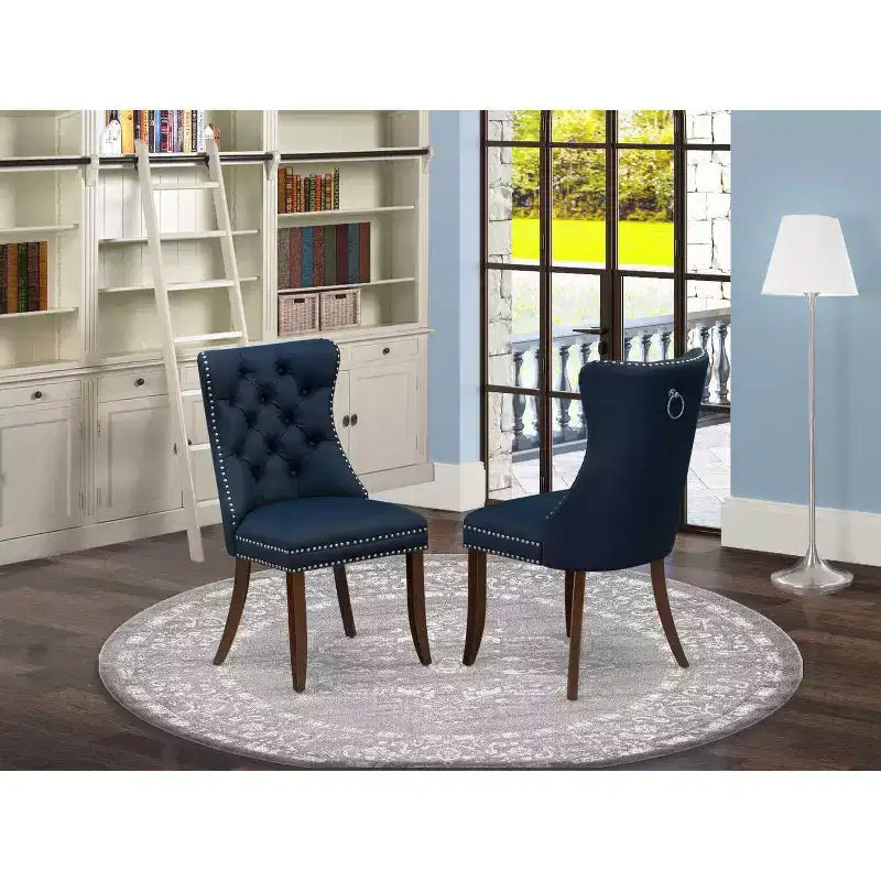 Button Tufted Parsons Dining Chair, Navy Blue Faux Leather