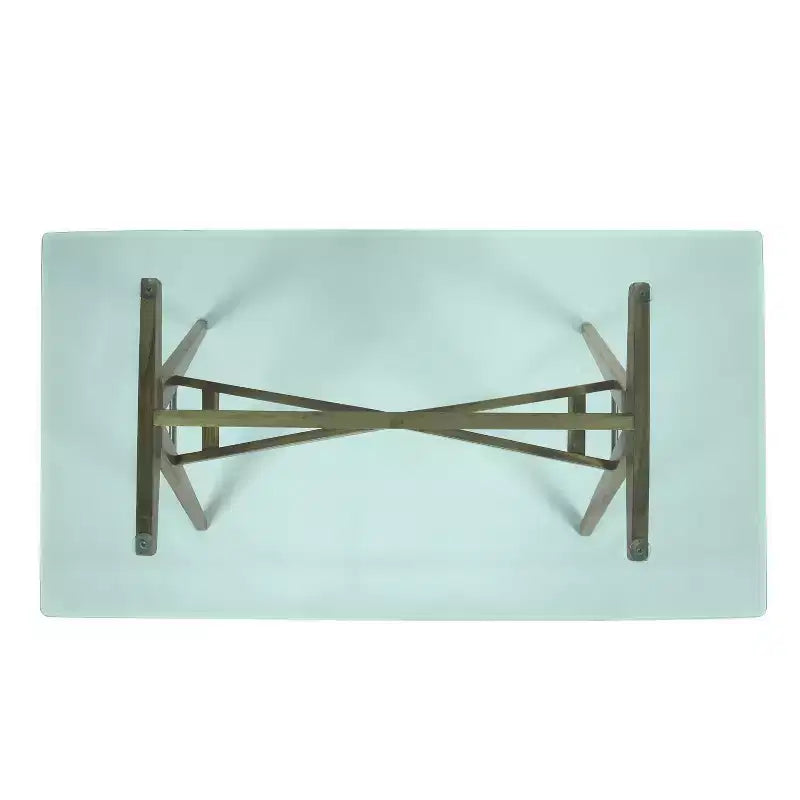 Mid-Century Modern Glass Top Acacia Wood Desk, Natural/Green