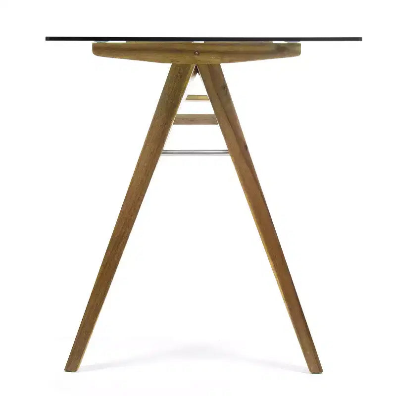 Mid-Century Modern Glass Top Acacia Wood Desk, Natural/Green