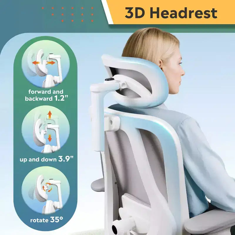 Ergonomic Mesh Desk Chair with 3D Headrest, Lumbar Support and Reclining Function