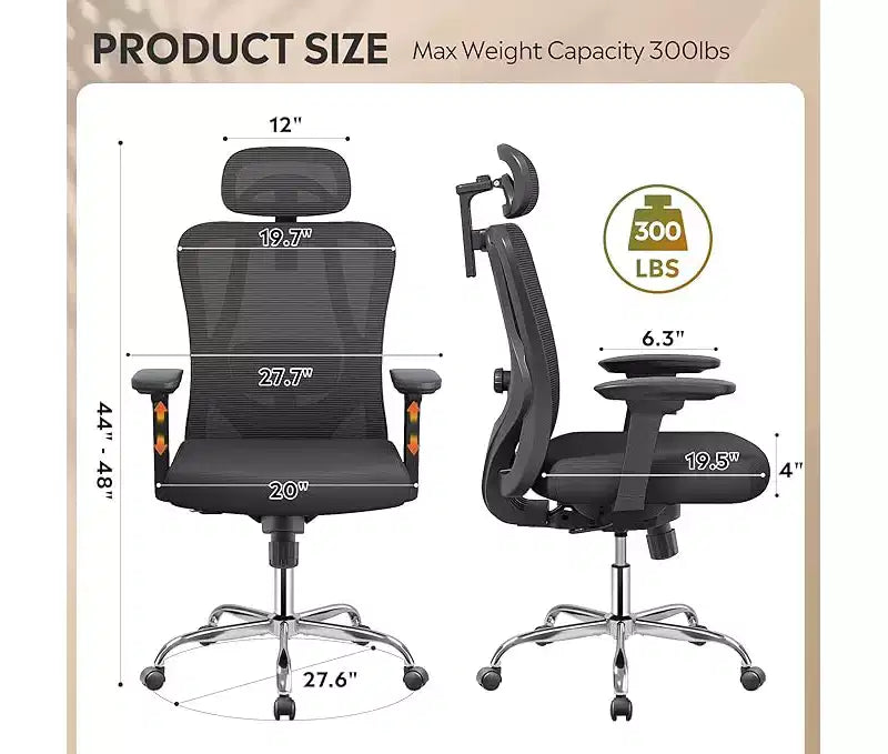 Ergonomic Mesh Desk Chair with 3D Headrest, Lumbar Support and Reclining Function