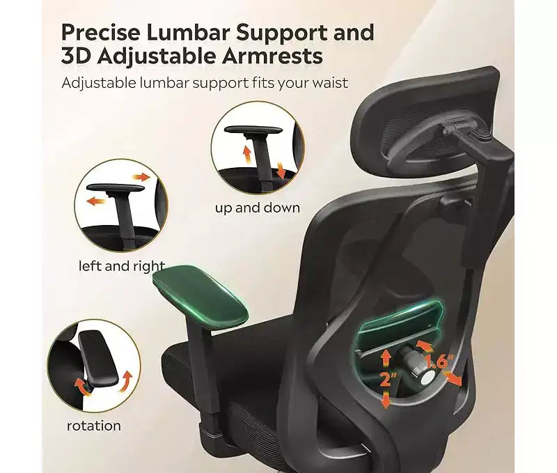 Ergonomic Mesh Desk Chair with 3D Headrest, Lumbar Support and Reclining Function