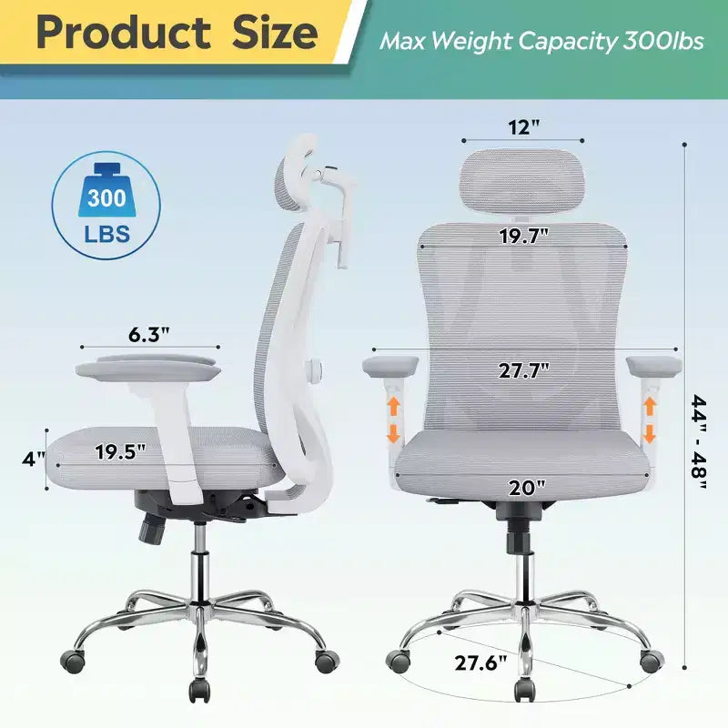 Ergonomic Mesh Desk Chair with 3D Headrest, Lumbar Support and Reclining Function