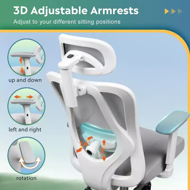 Ergonomic Mesh Desk Chair with 3D Headrest, Lumbar Support and Reclining Function