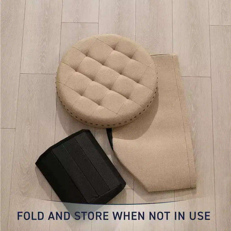 20" Round Collapsible Storage Ottoman with Nailhead Trim