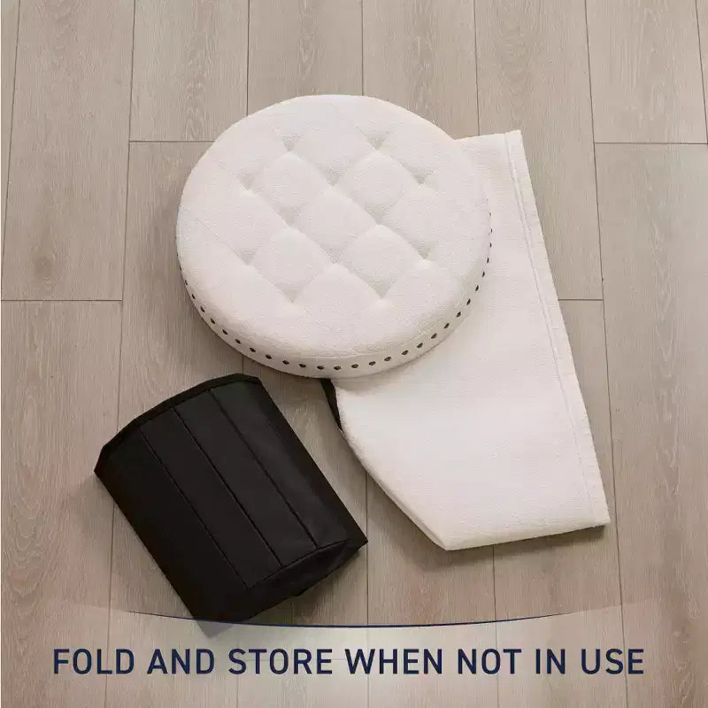 20" Round Collapsible Storage Ottoman with Nailhead Trim
