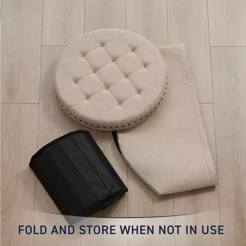 20" Round Collapsible Storage Ottoman with Nailhead Trim