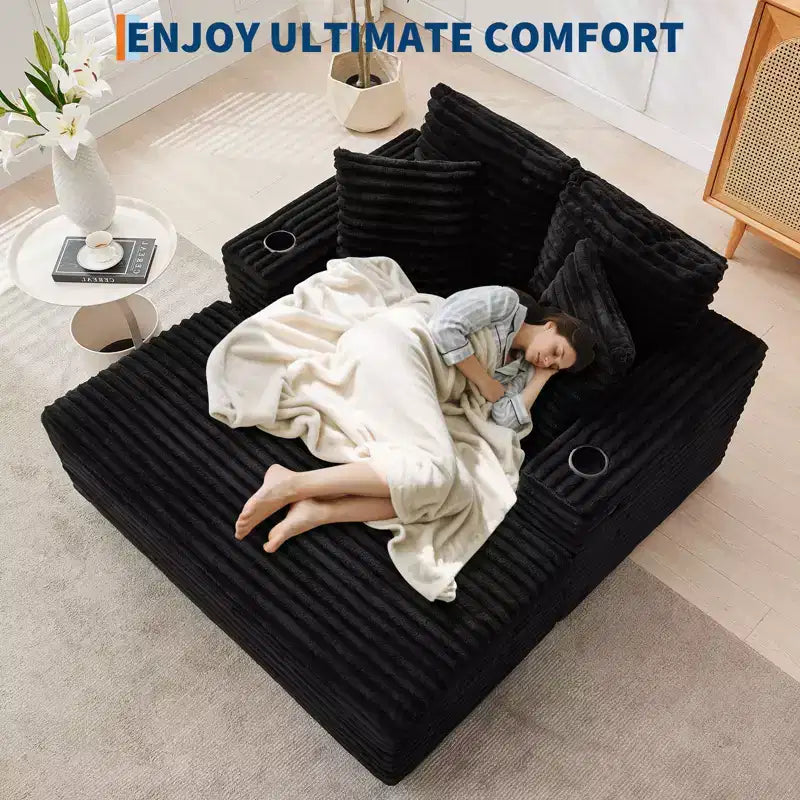 54" Oversized Corduroy Chaise Lounge with Charging Station and Cup Holders