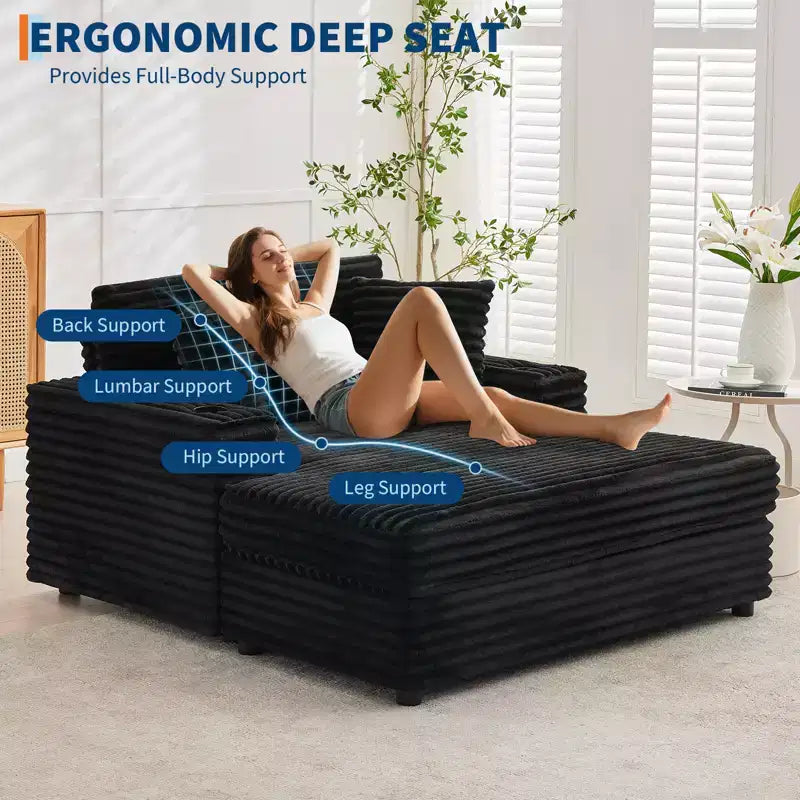 54" Oversized Corduroy Chaise Lounge with Charging Station and Cup Holders