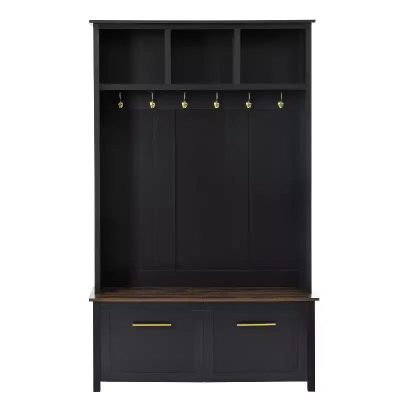 4-in-1 Entryway Hall Tree with 6 Hooks, Bench, Shoe Storage and 2 Drawers