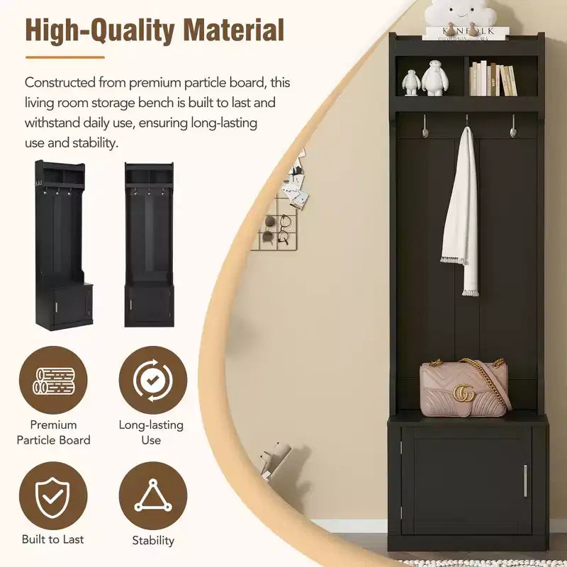 4-in-1 Entryway Hall Tree with 6 Hooks, Bench, Shoe Storage and 2 Drawers