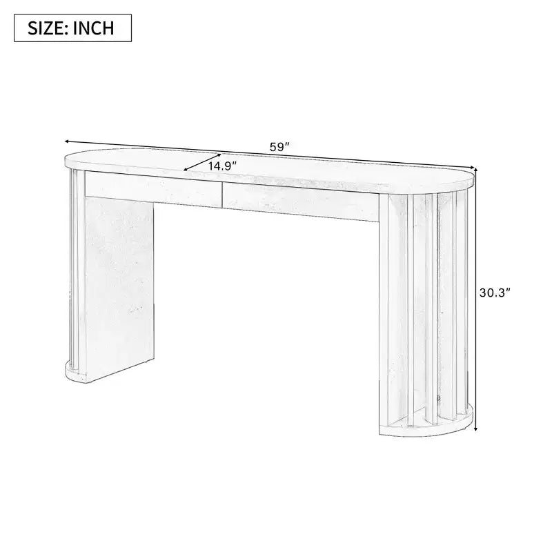 59" Console Table with Curved Fan-Shaped Legs, Natural Oak Veneer