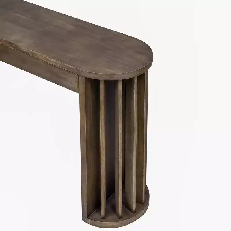 59" Console Table with Curved Fan-Shaped Legs, Natural Oak Veneer
