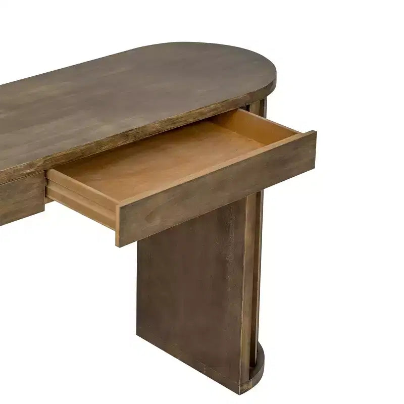 59" Console Table with Curved Fan-Shaped Legs, Natural Oak Veneer
