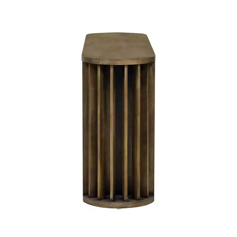 59" Console Table with Curved Fan-Shaped Legs, Natural Oak Veneer