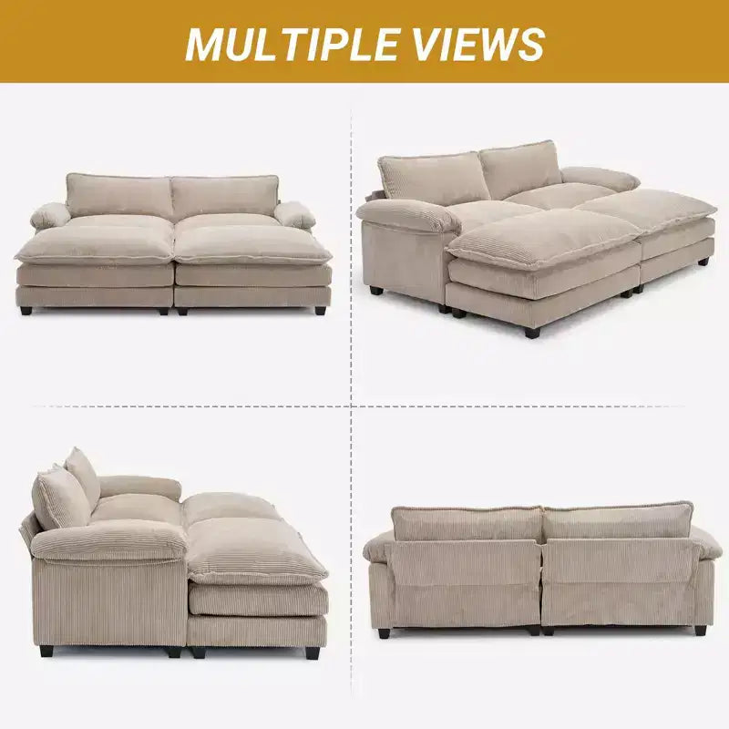 90" Off-White Corduroy Modular Cloud Couch with Ottoman