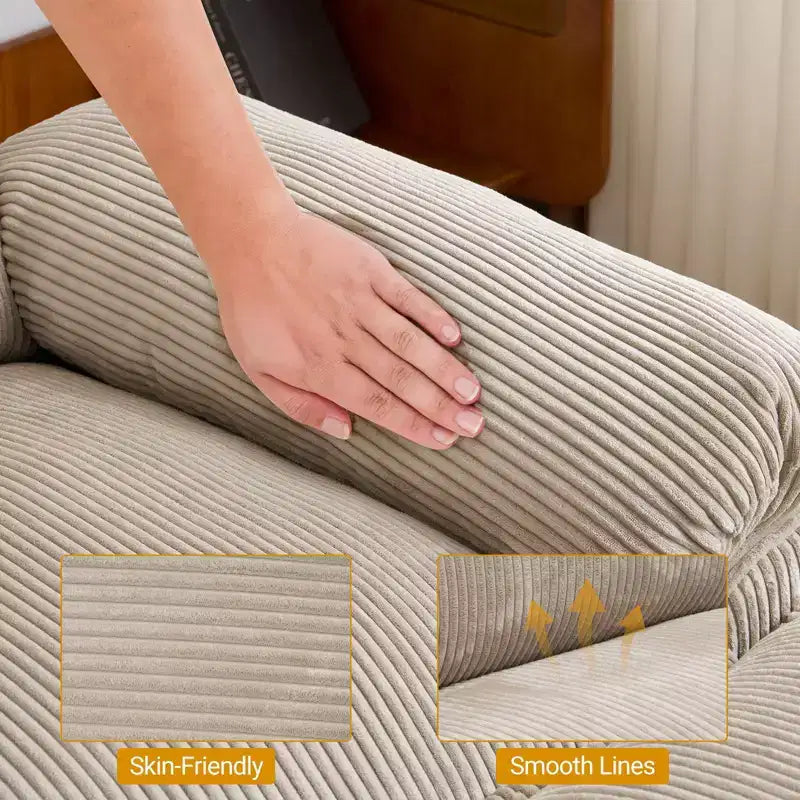 90" Off-White Corduroy Modular Cloud Couch with Ottoman