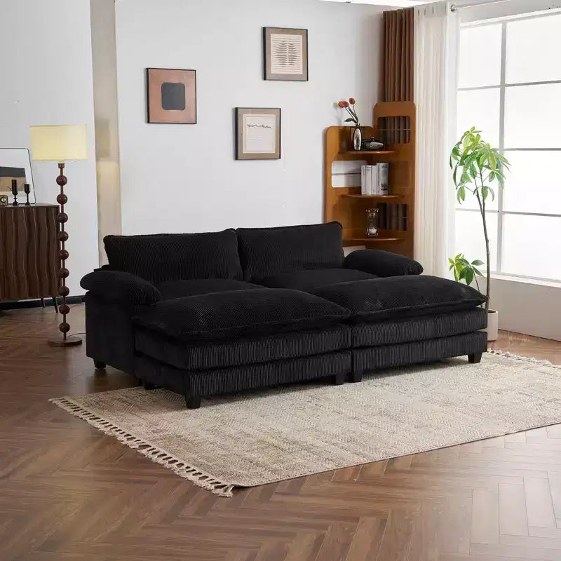 90" Off-White Corduroy Modular Cloud Couch with Ottoman