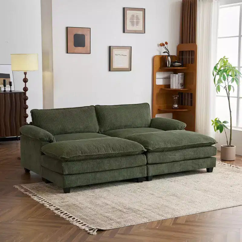 90" Off-White Corduroy Modular Cloud Couch with Ottoman
