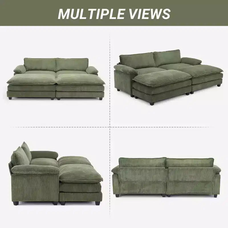90" Off-White Corduroy Modular Cloud Couch with Ottoman