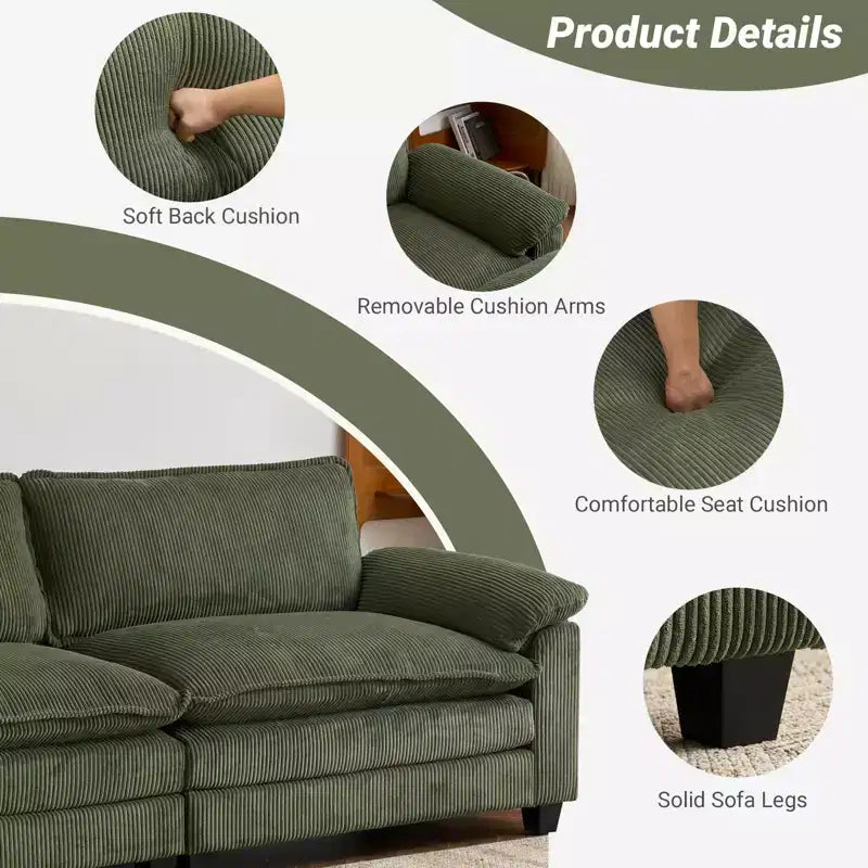 90" Off-White Corduroy Modular Cloud Couch with Ottoman