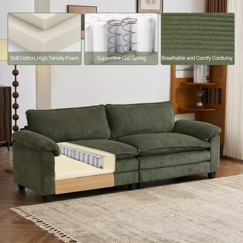90" Off-White Corduroy Modular Cloud Couch with Ottoman
