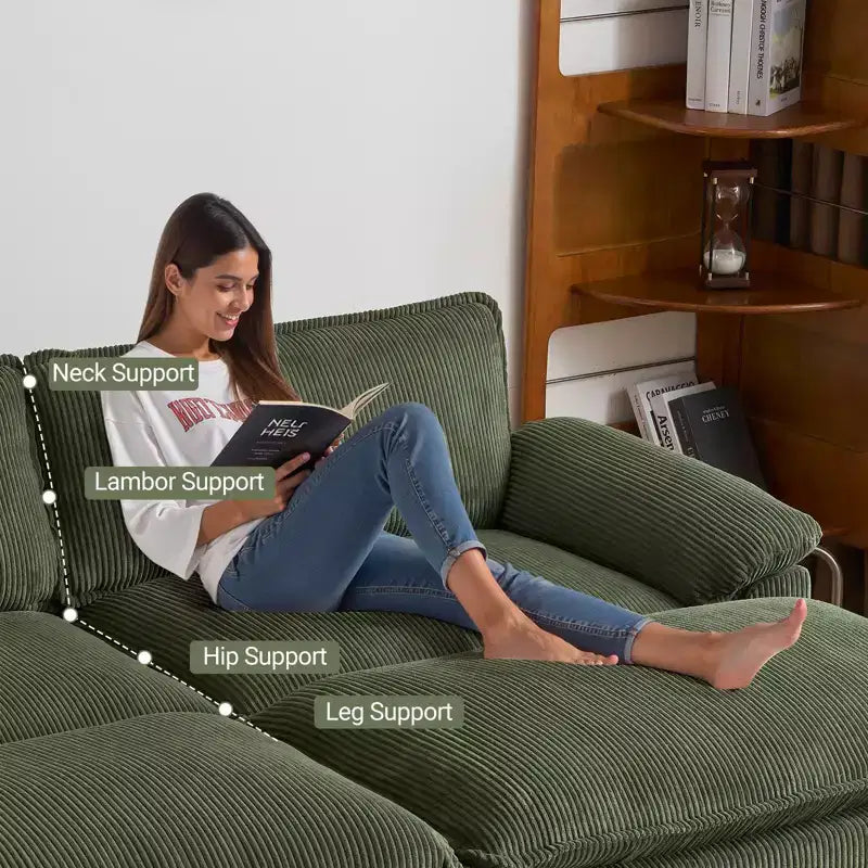 90" Off-White Corduroy Modular Cloud Couch with Ottoman