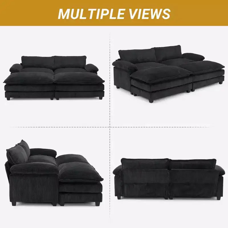 90" Off-White Corduroy Modular Cloud Couch with Ottoman