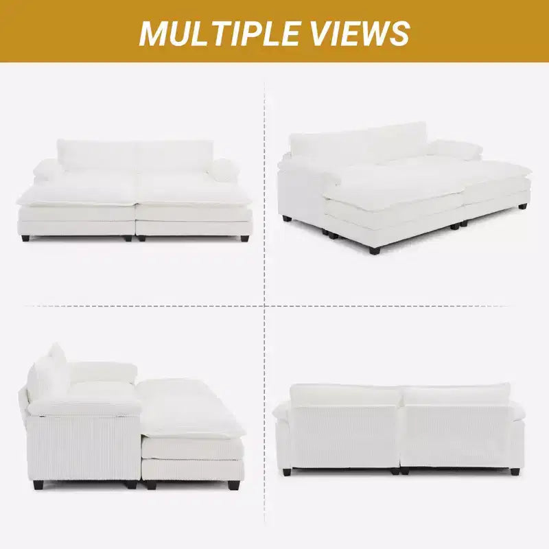 90" Off-White Corduroy Modular Cloud Couch with Ottoman