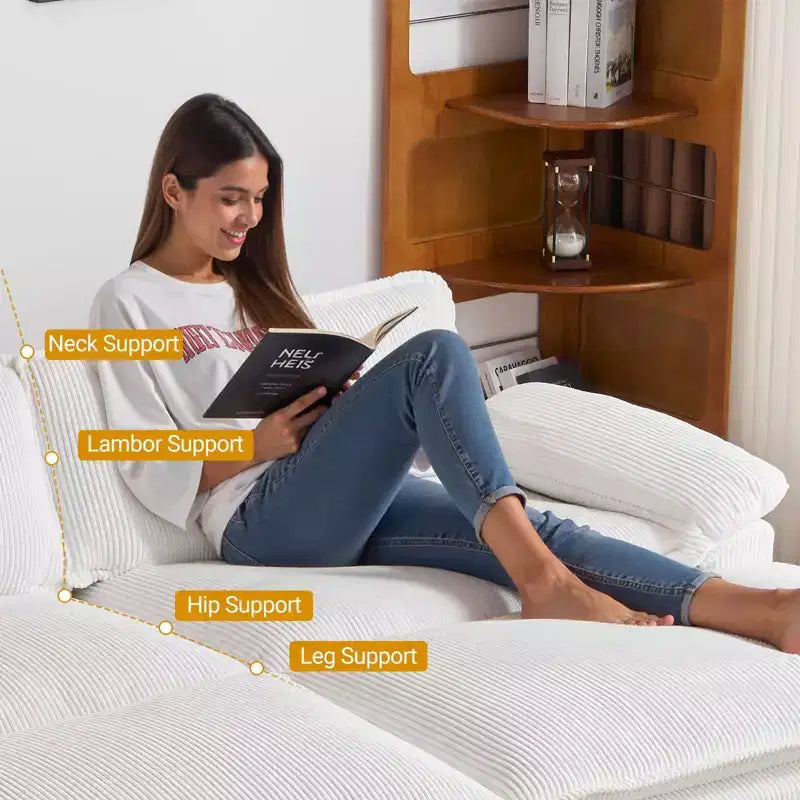 90" Off-White Corduroy Modular Cloud Couch with Ottoman